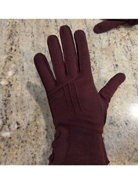 Vintage Womens Size M/L 7 Brown Red Stretch Nylon Formal Gloves Button Accent
